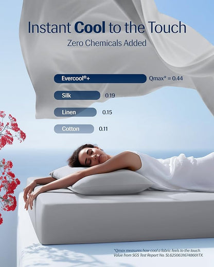 REST® Evercool®+ Cooling Sheet Set, Cali King Size, Light Gray, Breathable Bed Sheets for Hot Sleeper and Night Sweats, with Pillowcases, with Ionic+ Self-Cleaning Silver Yarn for Sensitive Skin, 4PCS