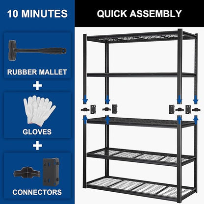 BILT HARD 3500 LBS 60" W x 18" D Garage Shelving, 72" H Heavy Duty Storage Shelves, Metal Wire Utility Shelving Units with Adjustable Shelf, Ideal for Garage, Black