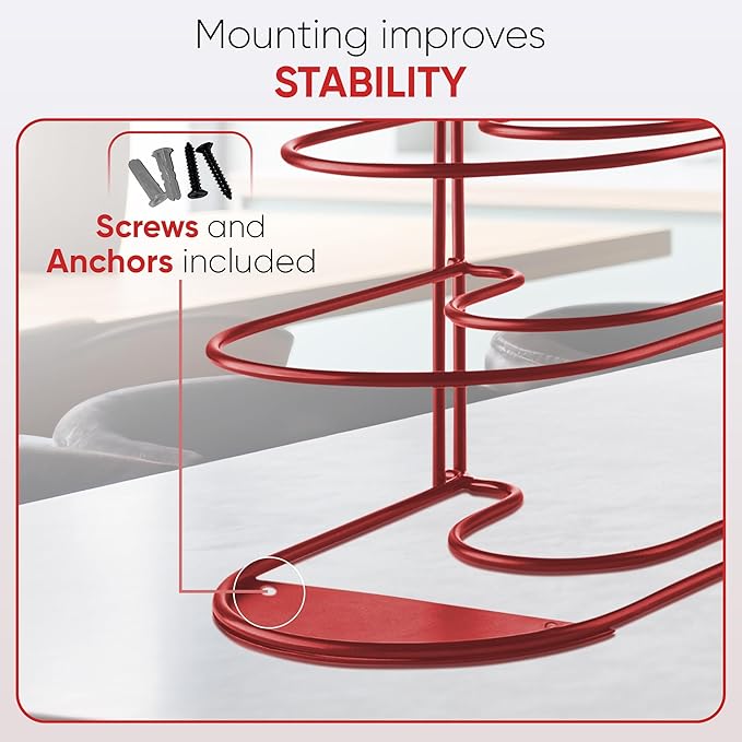 Heavy-Duty Pots and Pans Organizer | 5-Tier Cookware & Lid Storage Rack | Free-Standing or Wall-Mount | Kitchen Organizer for Cast Iron Skillets, Pots, Frying Pans, Lids | Red