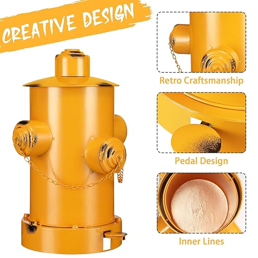 Hoolerry Fire Hydrant Trash Can Retro Creative Garbage Can with Inner Bucket Large Capacity Wrought Iron Pedal Trash Can Indoor Outdoor Waste Bins for Park Garden Kitchen Garbage (Yellow, Medium)