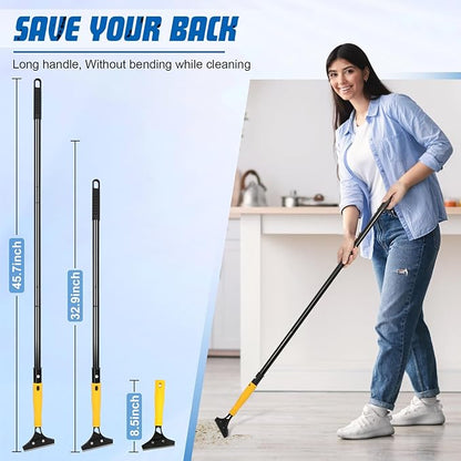 Floor Scraper Heavy Duty with Long Handle, 4 Inch Razor Blade Floor Scraper with 10PCS Extra Metal Blades,Paint Scrapers for Cleaning Wall Glass Tile Floor Paint Gum Stains Stickers Linoleum