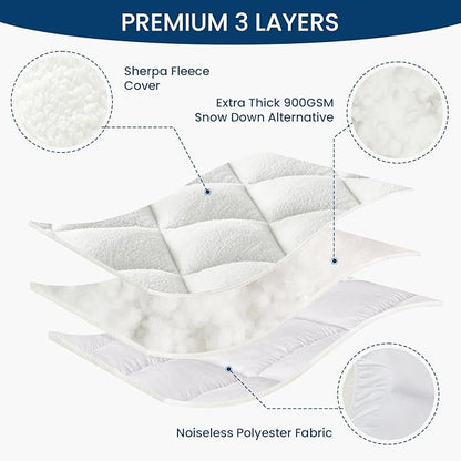 Mattress Topper Twin for Back Pain Thick Mattress Pad Cover Sherpa Plush Pillow Top Down Alternative Fill Mattress Cover with 8-22 Inch Deep Pocket