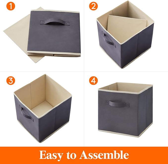 Lifewit 12 Packs Storage Cubes, 11 Inch Cube Storage Bins, Foldable Decorative Fabric Storage Baskets for Organizing Home Organizers with Handles for Shelves, Closet, Grey