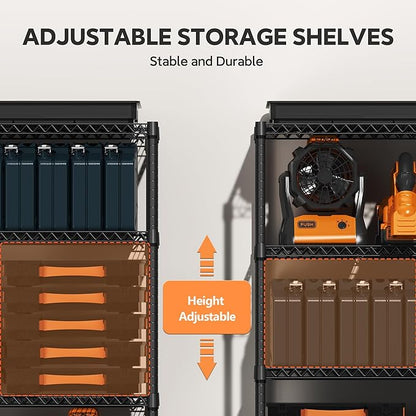 4 Tiers Storage Shelves Load 1400LBS, Metal Shelving Wire Metal Shelving Unit Shelves for Storage Adjustable Garage Shelving for Pantry Kitchen Garage Black 17.7" D x 47.3" W x 62.7" H