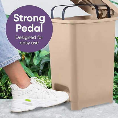Superio Slim Step On Trash Can, Beige Waste Bin with Foot Pedal Lid 26 Liter, Kitchen, Under Desk, Office, Bedroom, Bathroom (1, 6.5 Gallon)