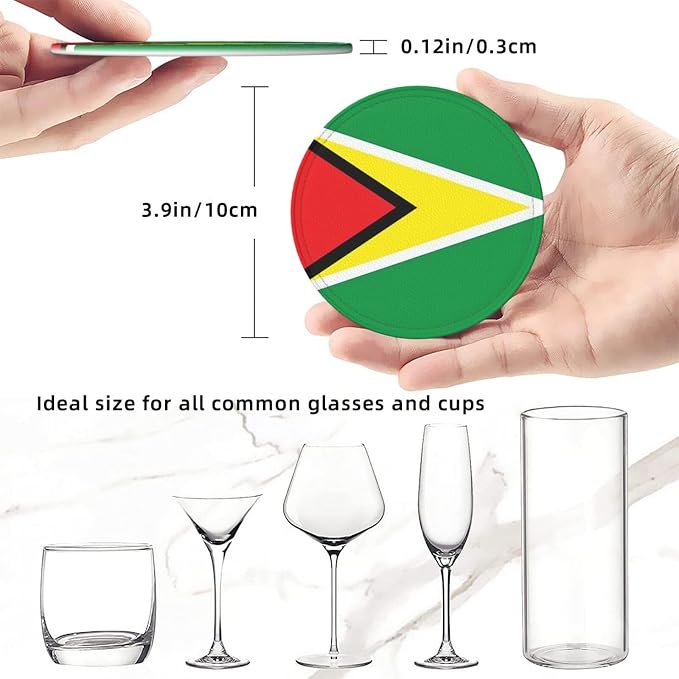 6 Pack Guyana Flag Leather Coaster