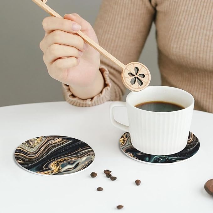 Black Gold Marble Style Coasters Set of 6 Coasters