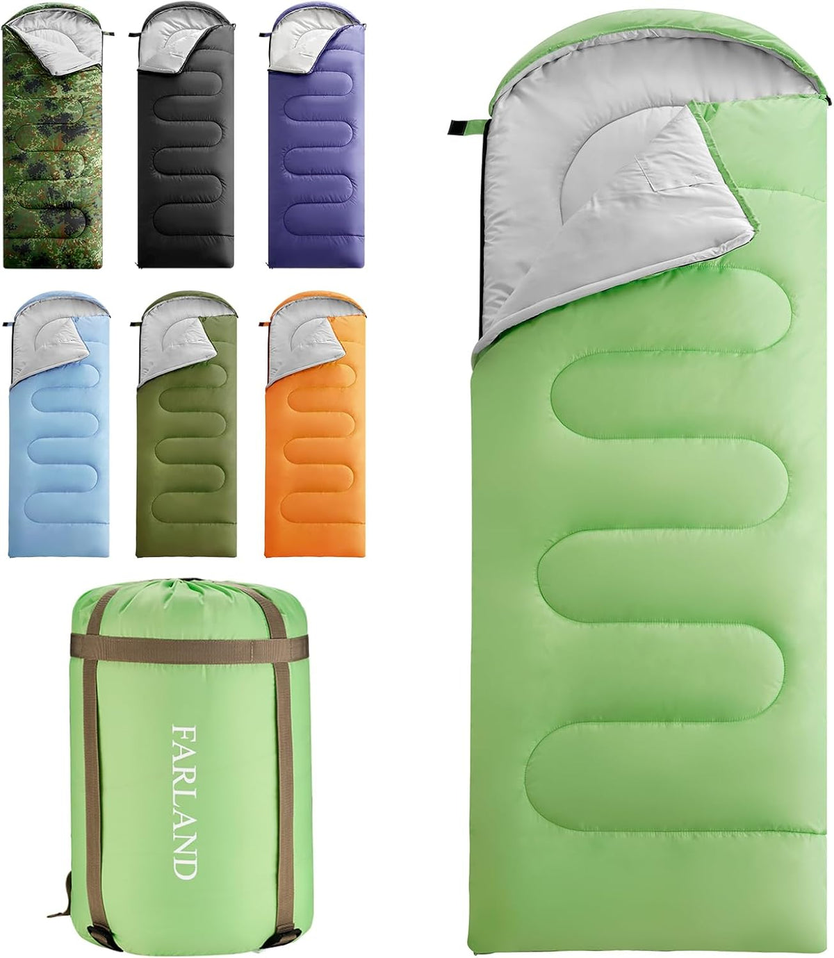 FARLAND Sleeping Bags 30℉ for Adults Teens Kids with Compression Sack Portable and Lightweight for 3-4 Season Camping, Hiking,Waterproof, Backpacking and Outdoors