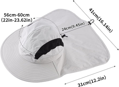 Home Prefer UPF 50+ Sun Hats for Men Women Wide Brim Fishing Hat with Neck Flap UV Protection Sunblock Safari Bucket Hat