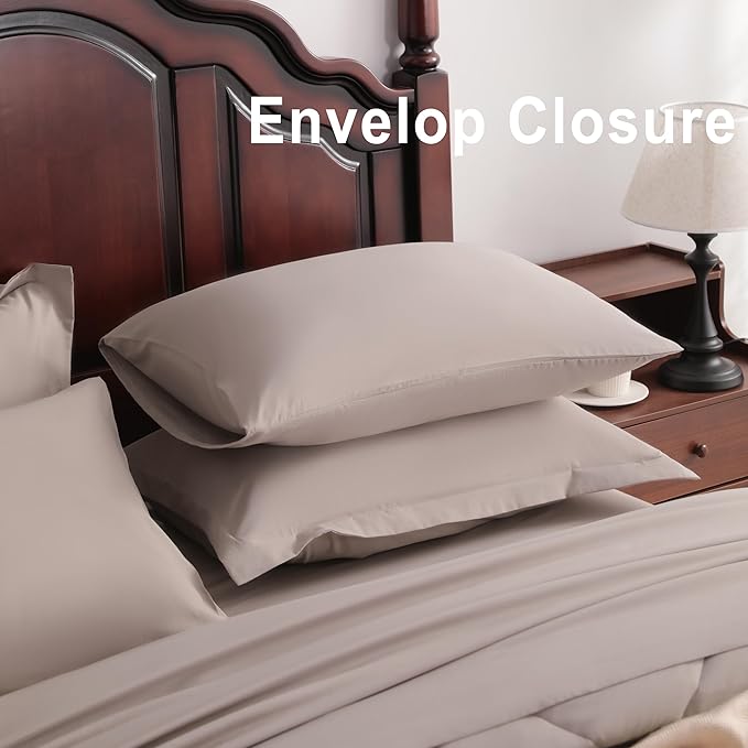 NTBAY King Comforter Set with Sheets, 7 Pieces Soft and Breathable King Bedding Set, Bed in a Bag, Down Alternative Comforter Set Solid Color All Season, King Bedding Set, Taupe