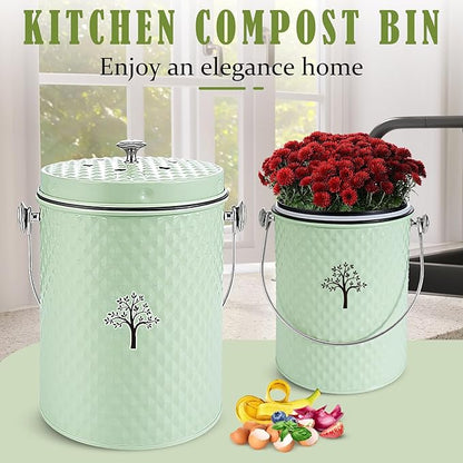 AOSION Countertop Compost Bin Kitchen，Odorless Indoor Compost Bin with Lid and Compost Bags,Compost Bucket Composter Container for Food Waste,Green
