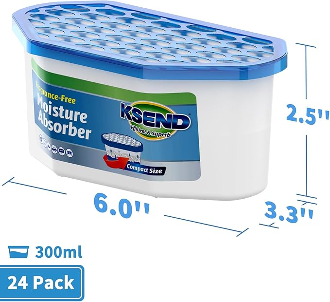 Moisture Absorbers, 24 Pack, Compact Dehumidifier for Closet, Efficient Humidity Absorber Boxes, Moisture Absorber for Closet, Odor Eliminator with Fragrance Free, Blue, 6.4oz, 300ml