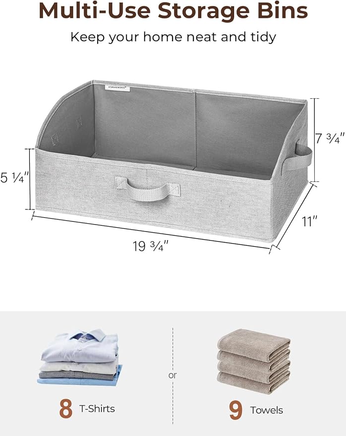 StorageWorks Closet Storage Bins, Trapezoid Organizer Box for Shelves, Fabric Clothes Bin, Foldable Organizing Baskets with Handles, Large, Light Grey, 3-Pack