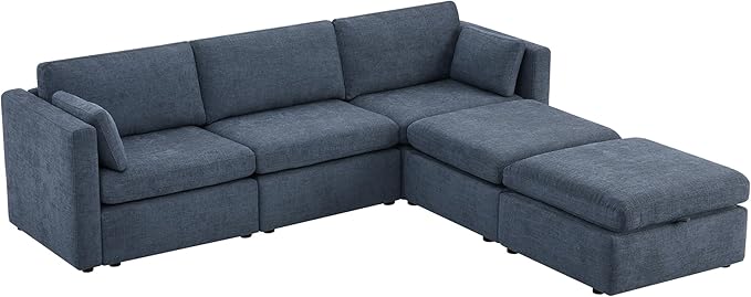 CHITA Oversized Modular Cloud Sectional Sofa Set, FSC Certified U Shaped Couch with Reversible Chaise Modular Sectional Couch, 112 inch Width,5 Seat Modular Sofa Includes 2 Storage Ottomans, Blue