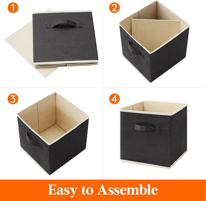Lifewit 12 Packs Storage Cubes, 11 Inch Cube Storage Bins, Foldable Decorative Fabric Storage Baskets for Organizing Home Organizers with Handles for Shelves, Closet, Black