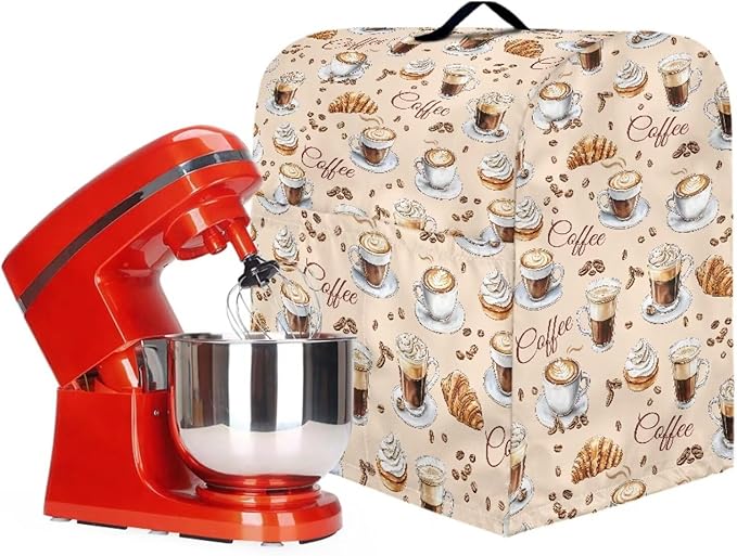 Coffee Pattern Mixer Covers Universal Stand Mixer Dust Cover Compatible with 6-8 Qt Kitchen Aid Mixer Small Appliance Protector