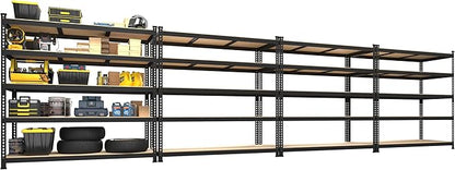 PrimeZone 4 Pack Heavy Duty Adjustable 5 Tier Garage Storage Shelves - 47" W x 18" D x 71" H, Metal Utility Rack Shelf Unit for Warehouse, Pantry, Closet, Kitchen, Black
