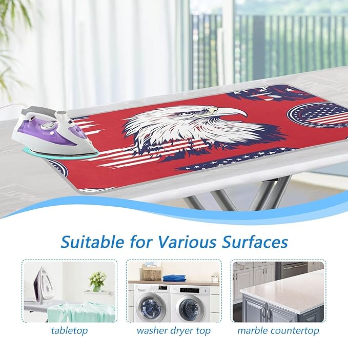 American Flag Bald Eagle Red Ironing Mat for Table top Portable Ironing Pad Blanket for Washer Dryer Countertop Travel