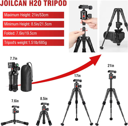 JOILCAN Mini Tripod for Camera, 21" Aluminum Desktop Tripod with 360° Ball Head, Portable Travel Tripods for DSLR Phone Projector, Load up to 15lb