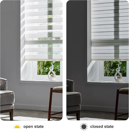 Persilux Cordless Zebra Blinds for Windows Free-Stop Roller Windows Shades (35" W X 64" H, Cream) Dual Layer Light Control for Day and Night, Light Filtering Sheer Shades for Home, Easy to Install