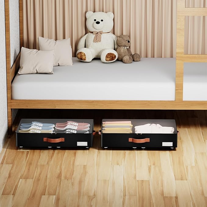 Underbed Storage With Wheels,low profile 5.5 inches Height Storage Bins,Rolling Underbed Shoe Storage Containers,Underbed Storage Drawers for clothes & blankets