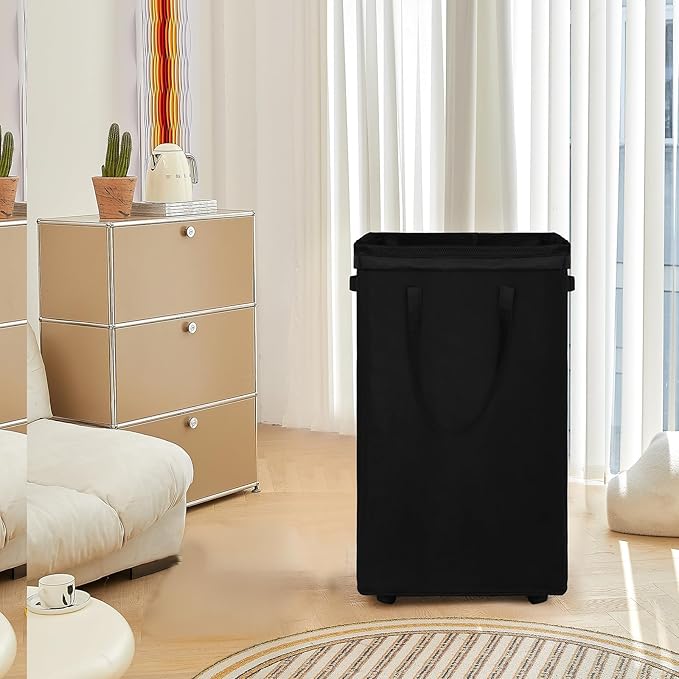 DOKEHOM 90L X-Large Laundry Basket with Removable Wash Bag on Wheels, Collapsible Rolling Laundry Hamper, Foldable Clothes Organizer, Folding Washing Bin (Black)