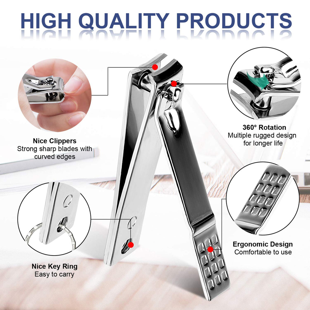 Manicure Pedicure Kit Nail Clippers Set Fingernails & Toenails Vibrissac Scissor 5 Pieces Best Care Tools for Man & Women with Travel Case (Gray/Black_A) (Primary Color of Stainless Steel_A)