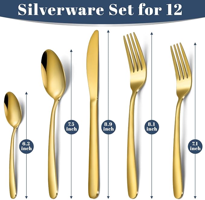 Hunnycook 60-Piece Gold Silverware Set