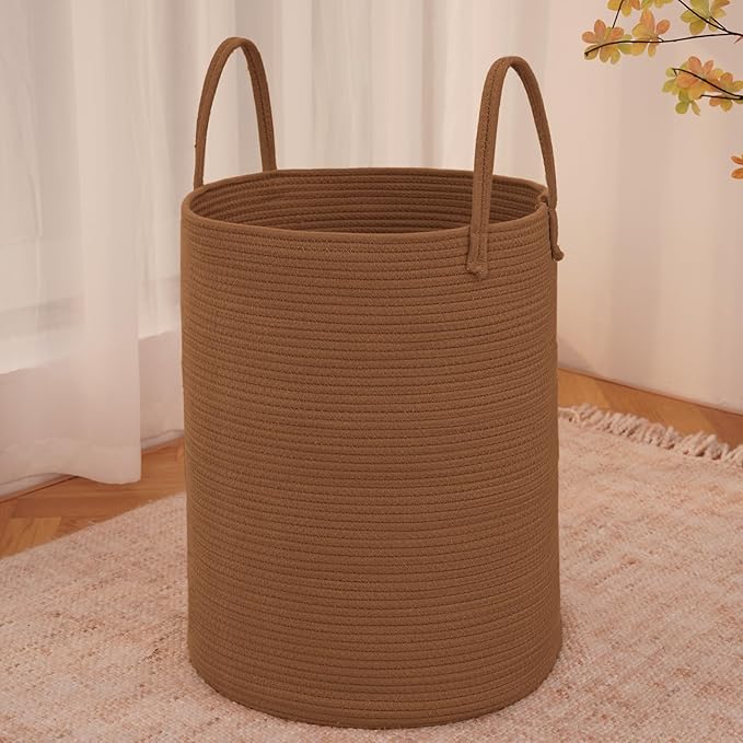 Large Woven Laundry Basket Hamper,80L Cotton Rope Storage Bin for Blankets,Toys and Clothes,Decorative Tall Nursery Hamper for Living Room,Baby Nursery,Bathroom and Bedroom,Golden Jute
