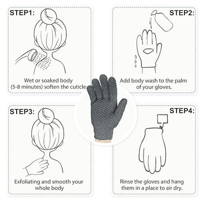 Evridwear Exfoliating Dual Texture Bath Gloves for Shower, Spa, Massage and Body Scrubs, Dead Skin Cell Remover, Gloves with Hanging Loop (1 Pair Gray Heavy Glove)