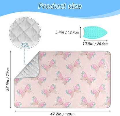 Ironing Mat Portable Ironing Pad Ironing Blanket for Table Top Heat Resistance Double-Side Using Travel Large 47.2 x 27.6 Inch Foldable Lightweight Pink Butterfly