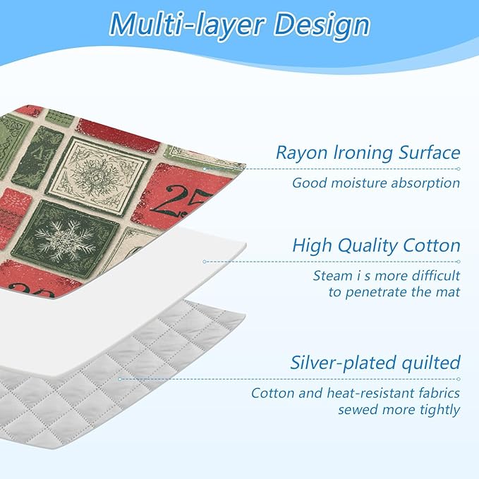 Ironing Mat Portable Ironing Pad Ironing Blanket for Table Top Heat Resistance Double-Side Using Travel Large 47.2 x 27.6 Inch Foldable Lightweight Christmas Snowflake Calendar Beige