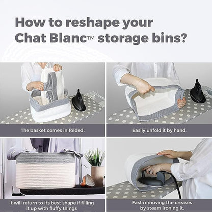 CHAT BLANC Cotton Rope Baskets for Organizing | Storage Baskets for Shelves | Rope Basket for Storage, Small Laundry Baskets, Woven Baskets for Storage, Dog Toy Bin, Baby Basket,Dark Gray&White 3 Pack