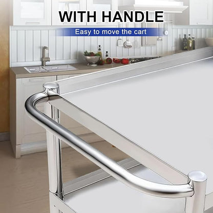 3-Shelf Stainless Steel Rolling Utility Cart - Heavy-Duty Metal Mobile Storage with Handle & Locking Wheels - Ideal for Kitchen, Medical, Lab, Restaurant & Home Use (16''x24''x34'')