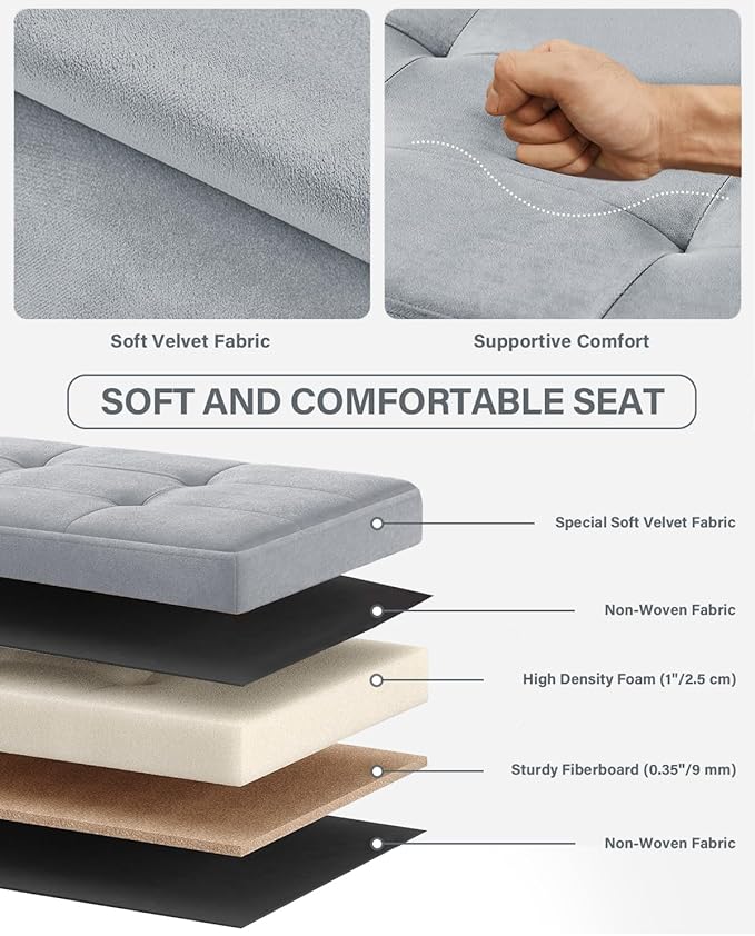 Folding Storage Ottoman, Velvet Storage Bench, Footrest, Removable Divider, for Living Room, Bedroom, 15 x 30 x 15 Inches, 660 lb Load Capacity, Dove Gray UASND01G