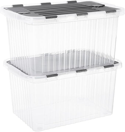 Superio Storage Bins with Lids, Clear Plastic Containers for Organizing, Stackable Totes, BPA Free, Odor Free, Organizer Boxes for Home, and Dorm (2 Pack, 20.25"x14"x10.5")