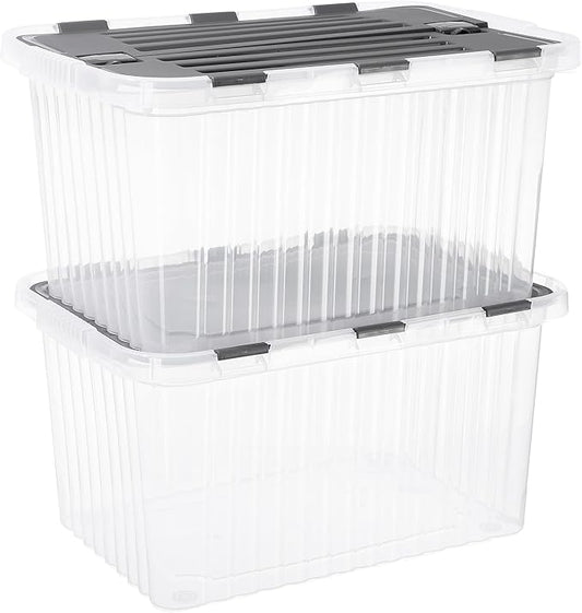 Superio Storage Bins with Lids, Clear Plastic Containers for Organizing, Stackable Totes, BPA Free, Odor Free, Organizer Boxes for Home, and Dorm (2 Pack, 20.25"x14"x10.5")