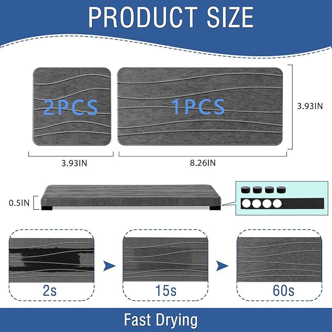 3PCS Water Absorbing Stone Tray, Fast Drying Stone Sink Tray, Stones Soap Trays, Water Absorbent Diatomite Trays, Diatomite Coasters for Kitchen Sink Bathroom Counter, Hand Soap Dish & Holders