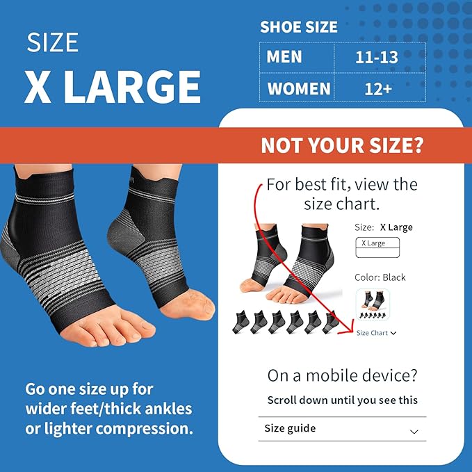 Plantar Fasciitis Sock (6 Pairs) for Men and Women, Compression Foot Sleeves with Arch and Ankle Support (Black, Nude, Navy, X-Large)