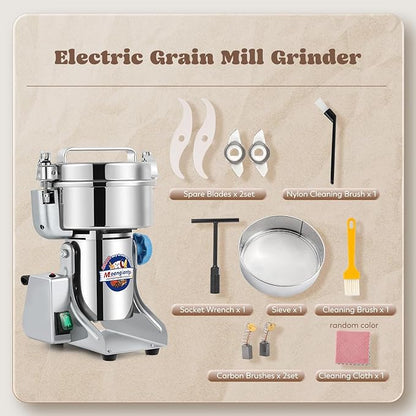 Moongiantgo 2500g Safety Grain Mill Grinder 3700W High-speed Electric Stainless Steel Dry Spice Grinder Pulverizer for Wheat Corn Rice Pepper Herbs Coffee Beans Dried Mushrooms, 110V