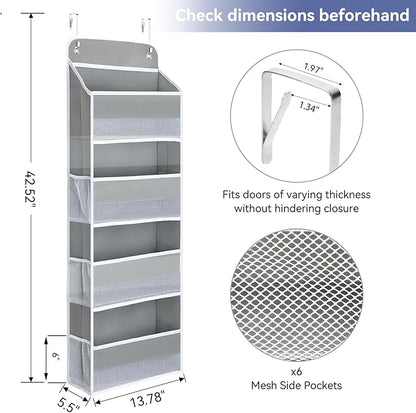 QINGUANG Over The Door Organizer,Hanging Organization And Storage, Behind Door Organizer with Side Pockets, 35 lbs Capacity,Anti Tilt, for Nursery, Bathroom, Bedroom,Dorm (4-Shelf)
