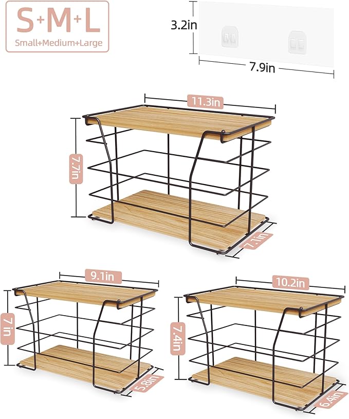 3 Pack Trash Bag Holder/Dispenser, Stackable Storage Laundry Kitchen Organizers for Countertop Organization, Wall Mount Garbage Bag Dispenser with wooden Top, No Drill