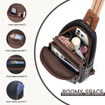 Sling Bag for Women Crossbody Fanny Pack Belt Bag Sling Purse Vegan Leather Trendy Travel Anti Theft Brown/Black