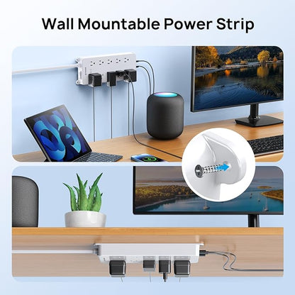 TROND Surge Protector Power Strip, 4000J, ETL Listed, 10 Widely Spaced Outlets, 2 USB C and 2 USB A Ports, Flat Plug 5ft Extension Cord, Wall Mountable, Under Desk Power Strip for Home Office, White