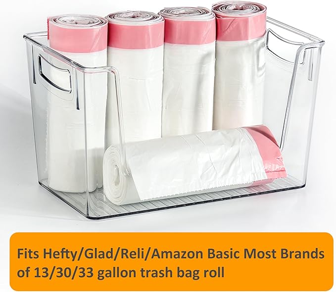 Hudgan Extra Large Trash Bag Holder Acrylic Trash Bag Dispenser Storage with Bamboo Top and Handles