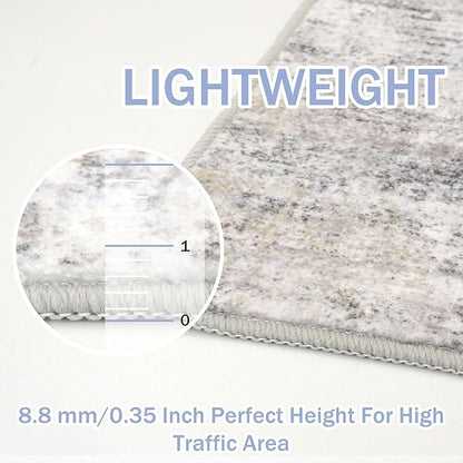 IOHOUZE Abstract Runner Rug 3x12 Ft Washable Runners for Hallways, Non Slip Kitchen Runner Printed Faux Wool Entryway Runner Indoor, Modern Abstract Floor Carpet for Hall Kitchen, Grey Beige