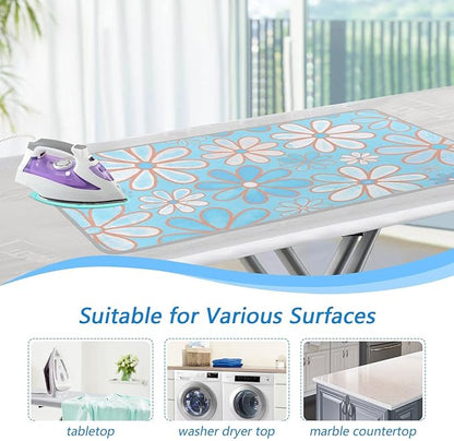Ironing Mat Portable Ironing Pad Ironing Blanket for Table Top Heat Resistance Double-Side Using Travel Large 47.2 x 27.6 Inch Foldable Lightweight Floral Blue