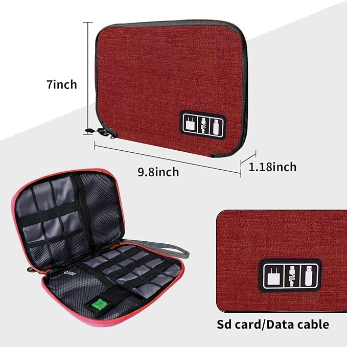 Electronics Travel Organizer,Portable Waterproof Electronic Travel Storage Bag for Small Charging Cord Storage,Charger,SD Card etc,for Travel,Business-Wine Red Black