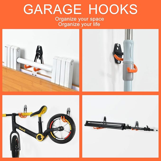 AOBEN Garage Hooks Heavy Duty, Steel Garage Storage Hooks, Utility Tool Hangers and Combinable Wall Mount for Organizing Ladders, Bikes, Hoses, and More Equipment (Large J, 4 Pack)