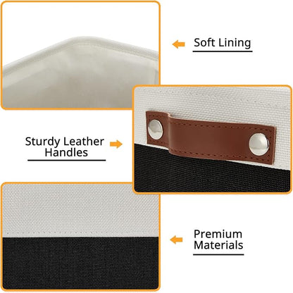 DULLEMELO Small Storage Bin, Collapsible Rectangular Fabric Basket for Organizing, Shelves, Closets, Nursery, Home, Office, Empty Gift Basket (White&Black)